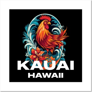 Kauai Hawaii - Rooster (with White Lettering) Posters and Art